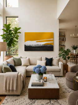 Einzigartiger handbemalter Designheizkörper als Kunstwerk im Wohnzimmer